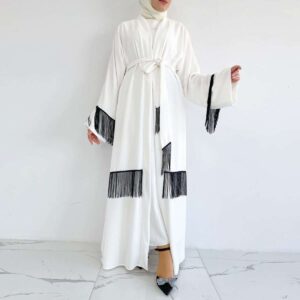 Minimalist White Abaya with Black Contrast