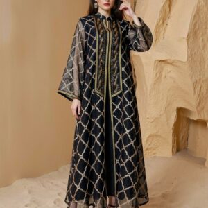  Black Gold Geometric Printed Abaya