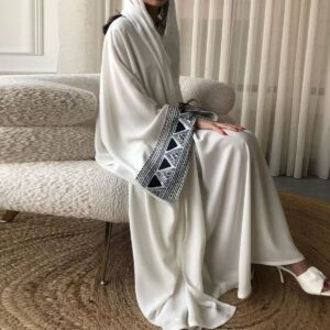 Silver Grey Satin Pleated Full-Length Abaya