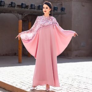 Rose Pink Chiffon Cape Style Abaya